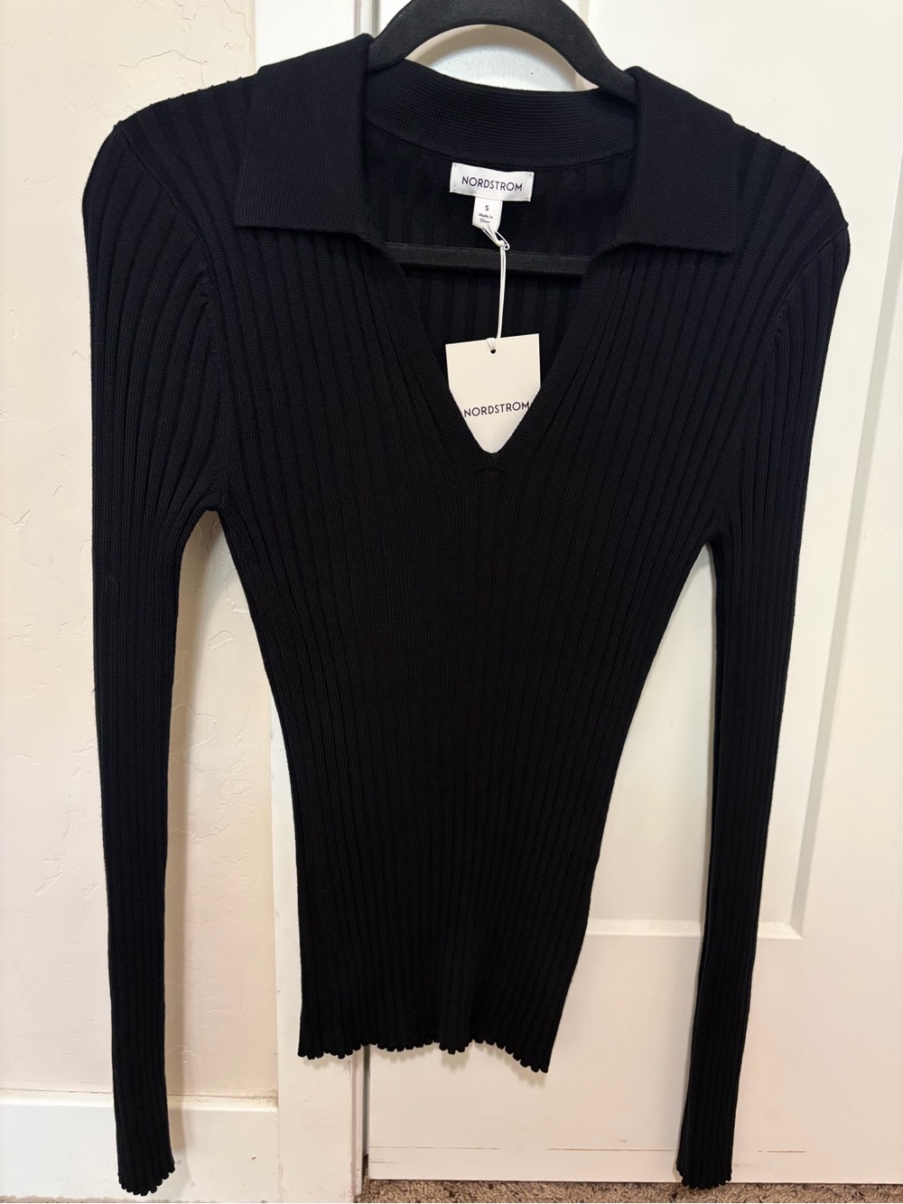 Nordstrom NEW Johnny Collar Polo Sweater, Black, Women's Size S